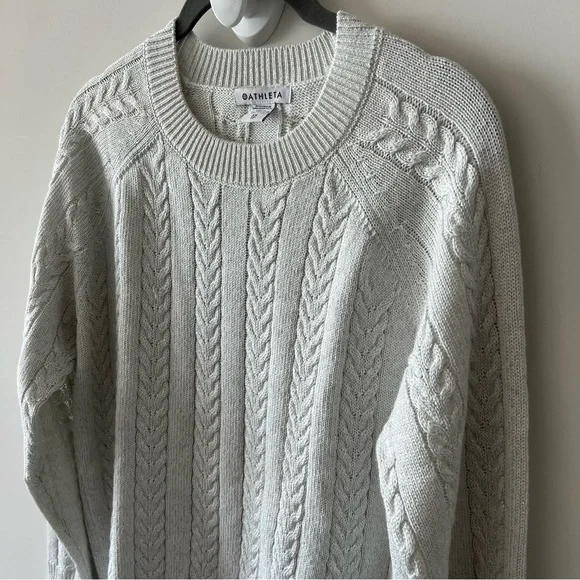 Athleta Crossroads Crew Sweater In Bright White Metallic Cable Knit H - Picture 12 of 12